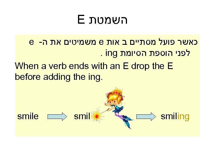 E השמטת e - משמיטים את ה e כאשר פועל מסתיים ב אות .