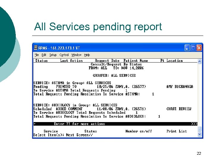 All Services pending report 22 