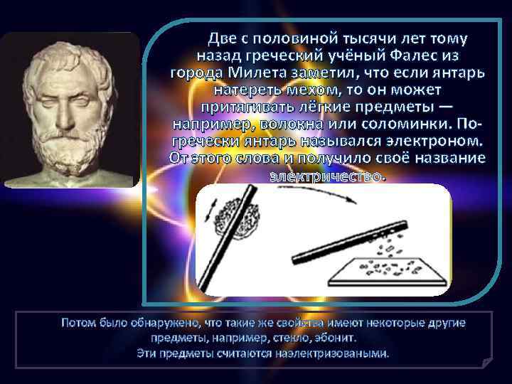 Две с половиной тысячи лет тому назад греческий учёный Фалес из города Милета заметил,