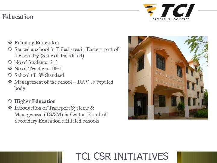 Education v Primary Education v Started a school in Tribal area in Eastern part