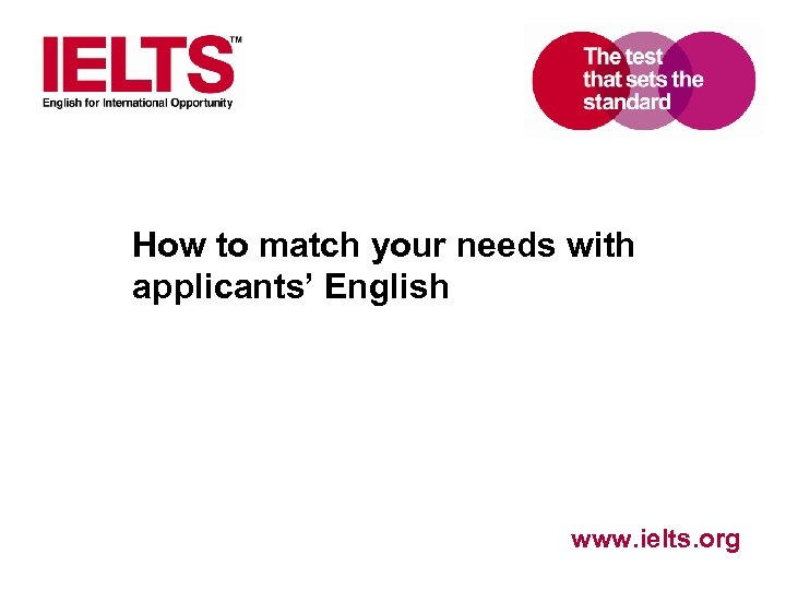 How to match your needs with applicants’ English www. ielts. org 