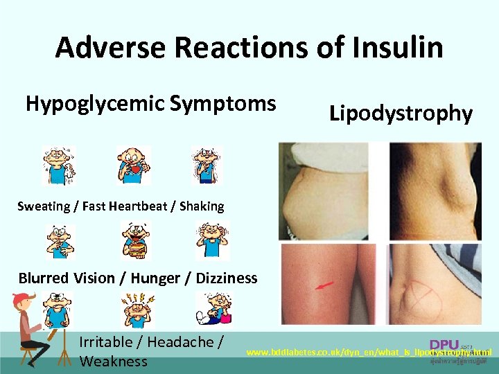 Adverse Reactions of Insulin Hypoglycemic Symptoms Lipodystrophy Sweating / Fast Heartbeat / Shaking Blurred