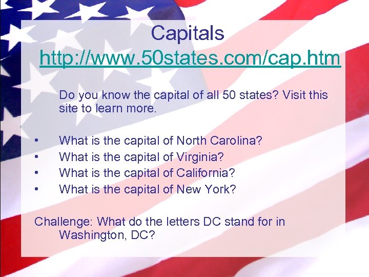 Capitals http: //www. 50 states. com/cap. htm Do you know the capital of all
