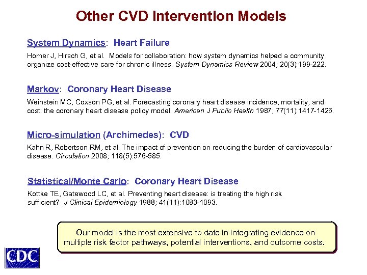 Other CVD Intervention Models System Dynamics: Heart Failure Homer J, Hirsch G, et al.
