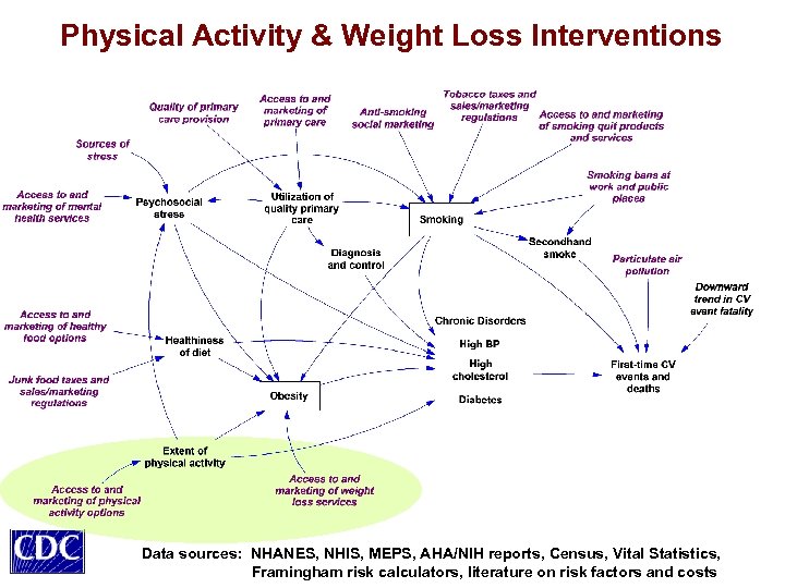 Physical Activity & Weight Loss Interventions Data sources: NHANES, NHIS, MEPS, AHA/NIH reports, Census,