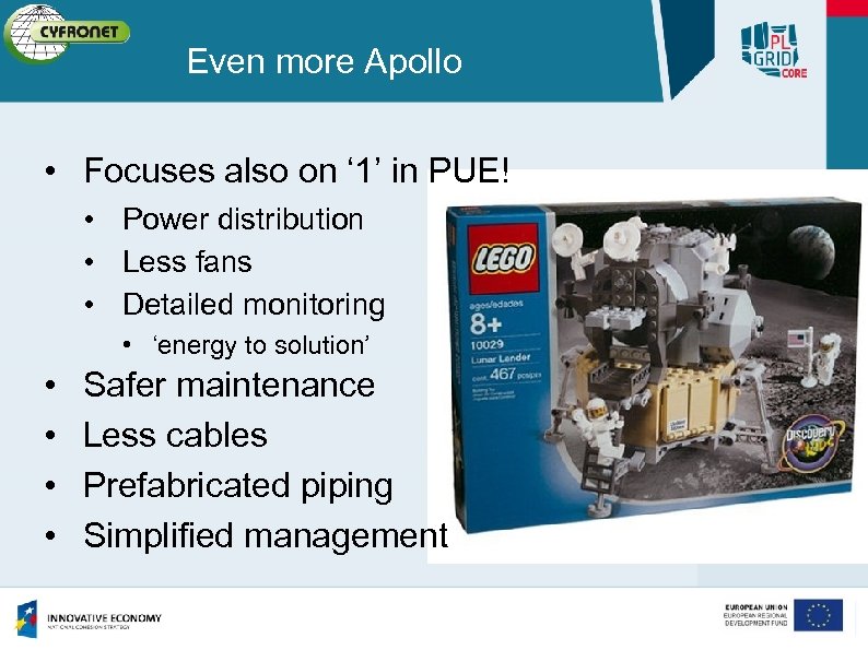 Even more Apollo • Focuses also on ‘ 1’ in PUE! • Power distribution