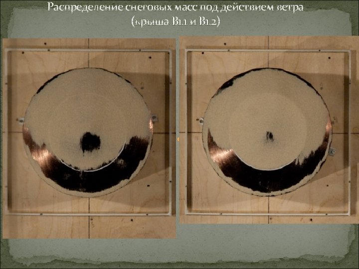 Распределение снеговых масс под действием ветра (крыша В 1. 1 и В 1. 2)