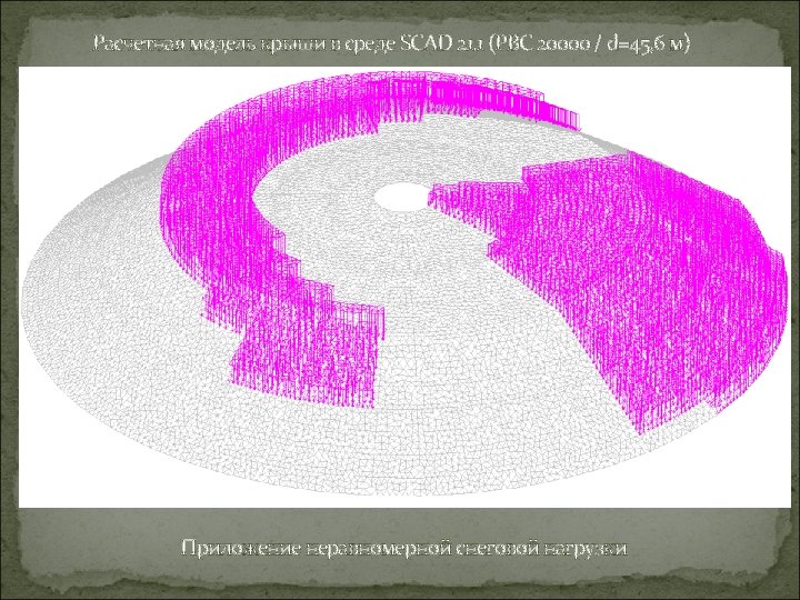 Расчетная модель крыши в среде SCAD 21. 1 (РВС 20000 / d=45, 6 м)