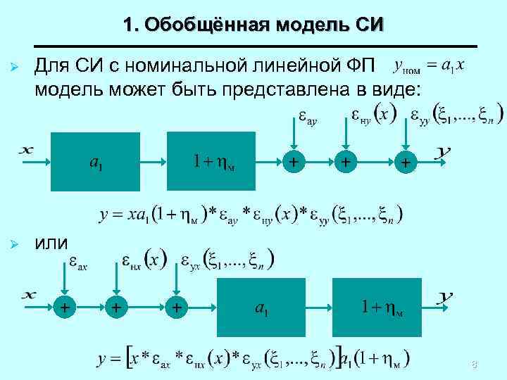 1. Обобщённая модель СИ Ø Для СИ с номинальной линейной ФП модель может быть