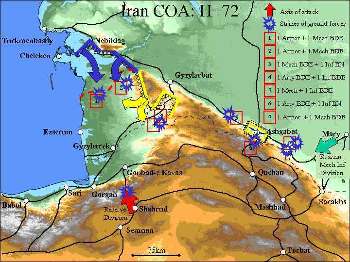 Iran COA: H+72 Axis of attack Strikes of ground forces 1 1 Armor +
