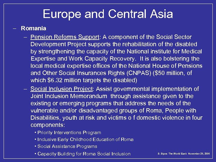 Europe and Central Asia – Romania – Pension Reforms Support: A component of the