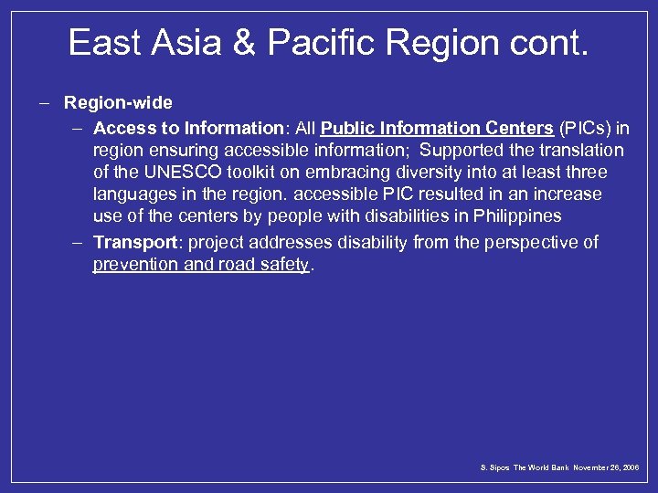 East Asia & Pacific Region cont. – Region-wide – Access to Information: All Public