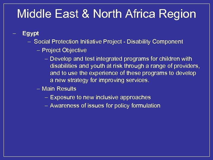 Middle East & North Africa Region – Egypt – Social Protection Initiative Project -