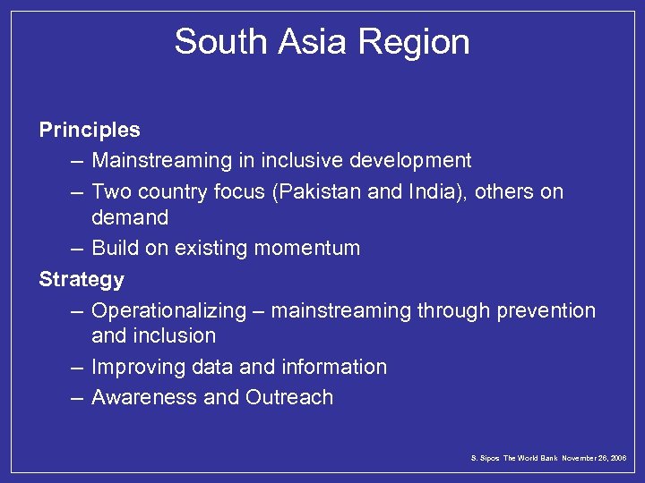 South Asia Region Principles – Mainstreaming in inclusive development – Two country focus (Pakistan