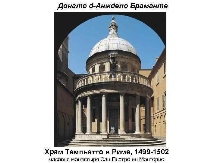 Донато д-Анждело Браманте Храм Темпьетто в Риме, 1499 -1502 часовня монастыря Сан Пьетро ин