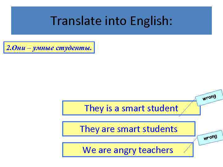 Translate into English: 2. Они – умные студенты. g They is a smart student