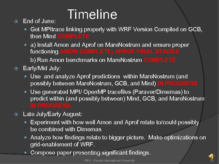 Timeline End of June: Get MPItrace linking properly with WRF Version Compiled on GCB,