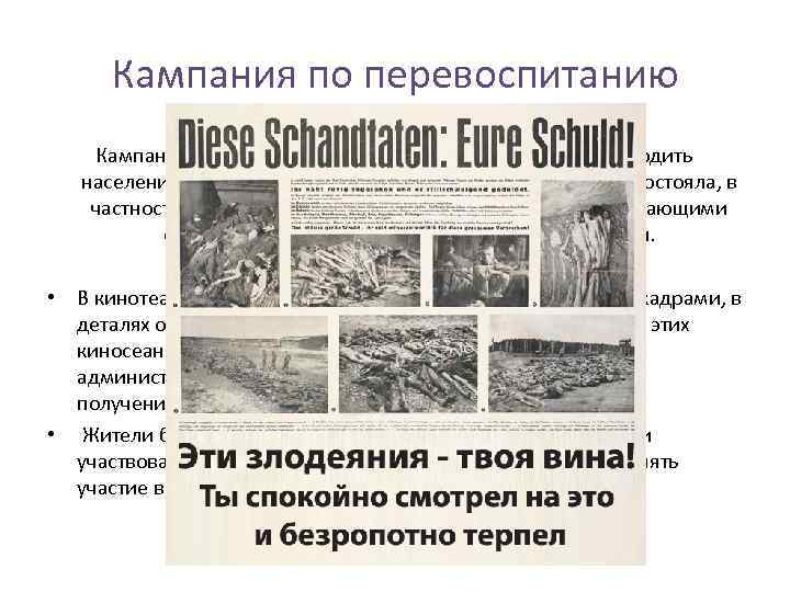 Кампания по перевоспитанию была начата с целью освободить население от любых проявлений идеологии нацизма.