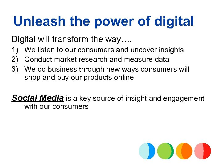 Unleash the power of digital Digital will transform the way…. 1) We listen to