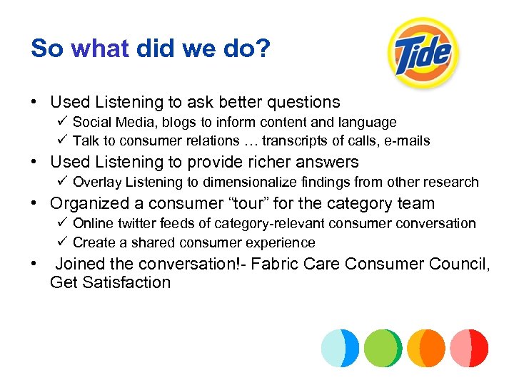 So what did we do? • Used Listening to ask better questions ü Social