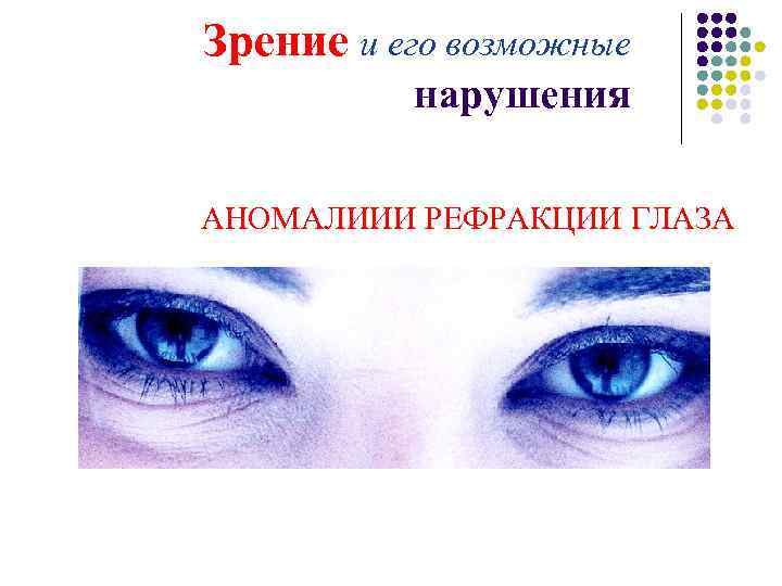 Зрение и его возможные нарушения АНОМАЛИИИ РЕФРАКЦИИ ГЛАЗА 