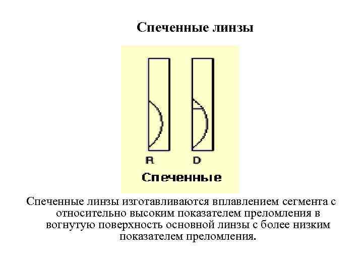 Спеченные линзы изготавливаются вплавлением сегмента с относительно высоким показателем преломления в вогнутую поверхность основной