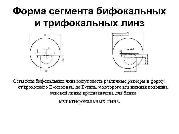 Форма сегмента. Разметка бифокальных линз. Разметка бифокальных очковых линз. Параметры оправы для бифокальных линз. Конструкция бифокальных линз.