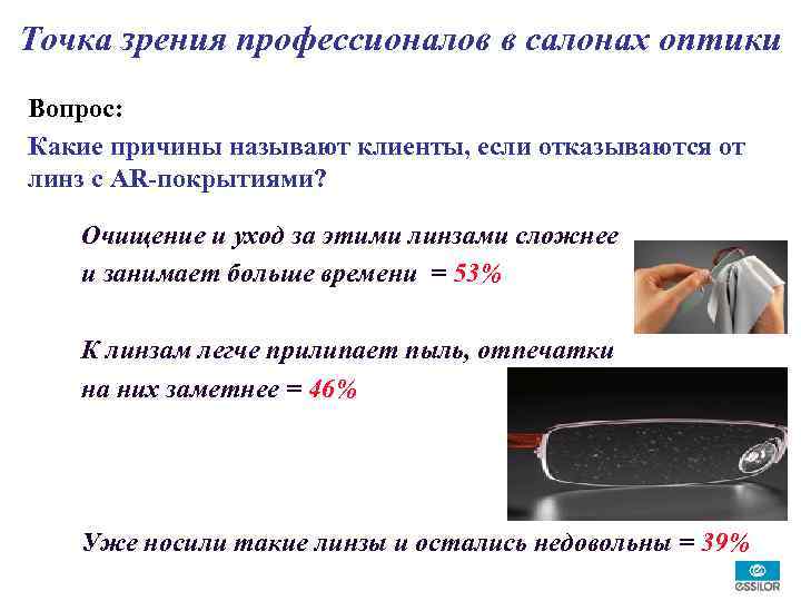 Точка зрения профессионалов в салонах оптики Вопрос: Какие причины называют клиенты, если отказываются от