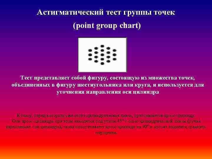 Астигматический тест группы точек (point group chart) Тест представляет собой фигуру, состоящую из множества