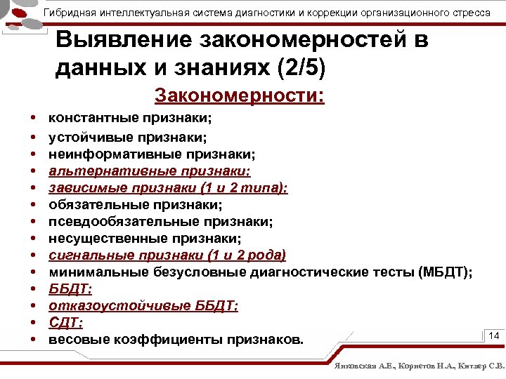 Гибридная интеллектуальная система диагностики и коррекции организационного стресса Выявление закономерностей в данных и знаниях