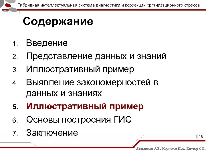 Гибридная интеллектуальная система диагностики и коррекции организационного стресса Содержание 1. 2. 3. 4. 5.