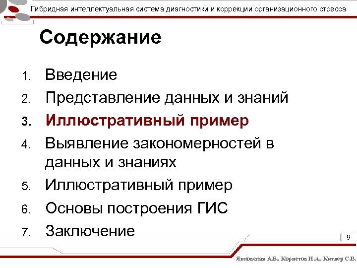 Гибридная интеллектуальная система диагностики и коррекции организационного стресса Содержание 1. 2. 3. 4. 5.