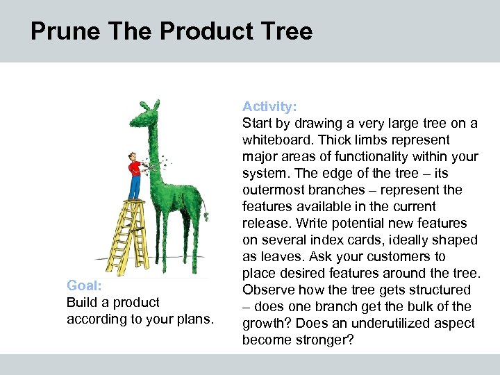 Prune The Product Tree Goal: Build a product according to your plans. Activity: Start