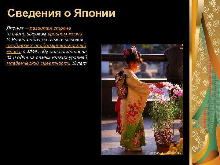 Сведения о Японии Япония — развитая страна с очень высоким уровнем жизни В Японии