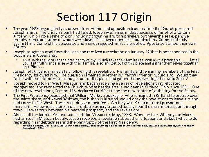 Section 117 Origin • • • The year 1838 began grimly as dissent from