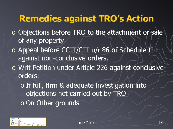 Remedies against TRO’s Action o Objections before TRO to the attachment or sale of