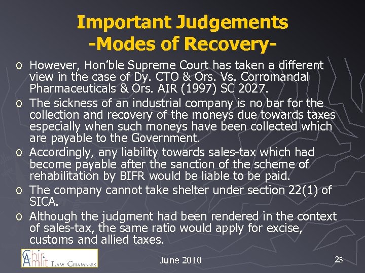 Important Judgements -Modes of Recoveryo However, Hon’ble Supreme Court has taken a different view