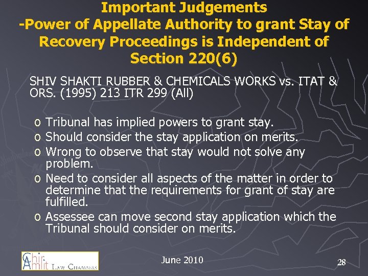 Important Judgements -Power of Appellate Authority to grant Stay of Recovery Proceedings is Independent