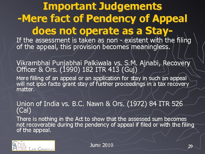 Important Judgements -Mere fact of Pendency of Appeal does not operate as a Stay-