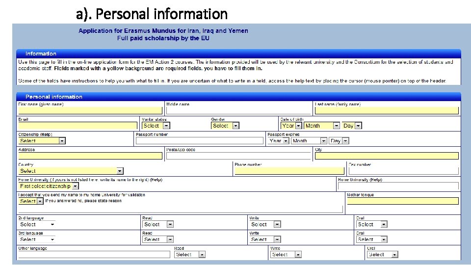 a). Personal information 