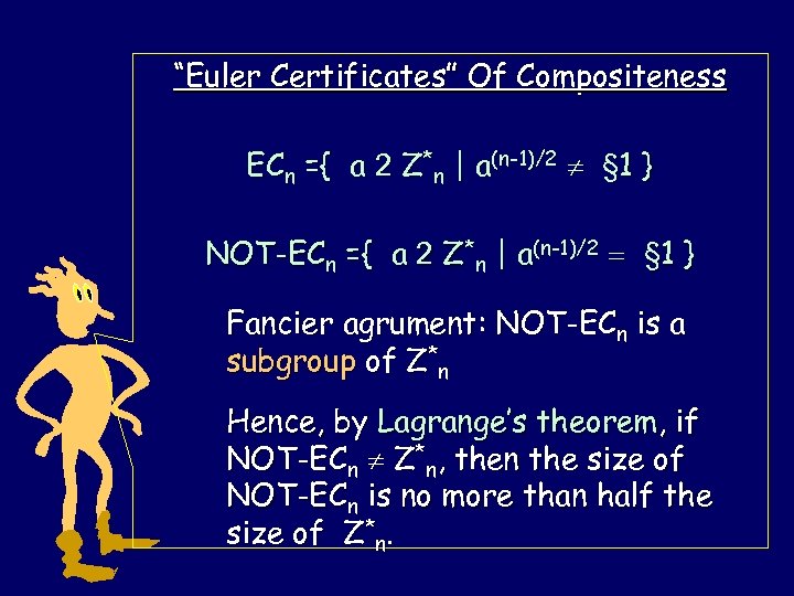 “Euler Certificates” Of Compositeness ECn ={ a 2 Z*n | a(n-1)/2 § 1 }