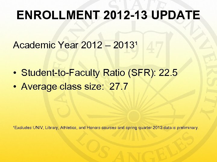 ENROLLMENT 2012 -13 UPDATE Academic Year 2012 – 2013¹ • Student-to-Faculty Ratio (SFR): 22.