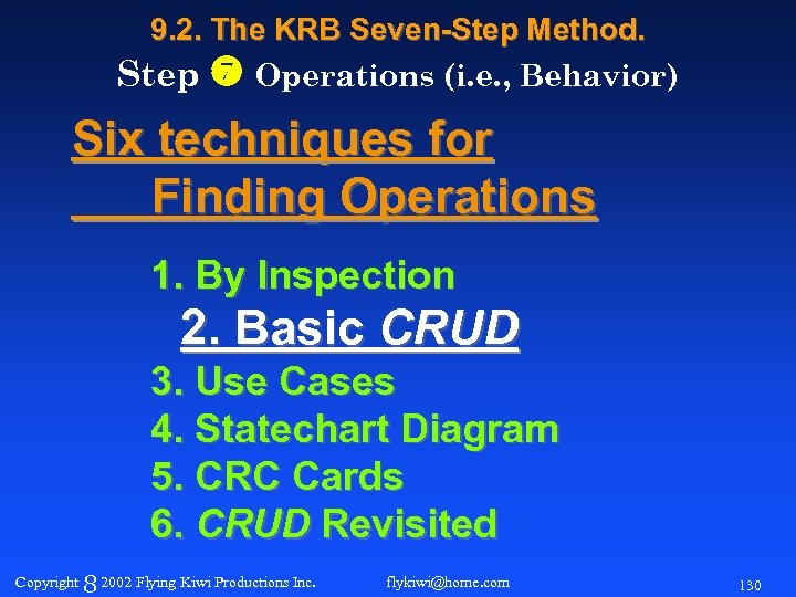 9. 2. The KRB Seven-Step Method. Step Operations (i. e. , Behavior) Six techniques