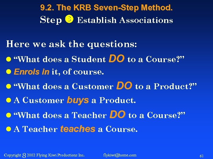 9. 2. The KRB Seven-Step Method. Step Establish Associations Here we ask the questions: