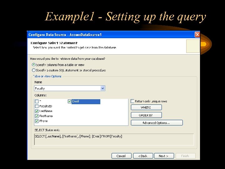 Example 1 - Setting up the query 