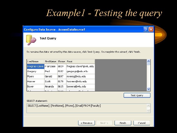 Example 1 - Testing the query 