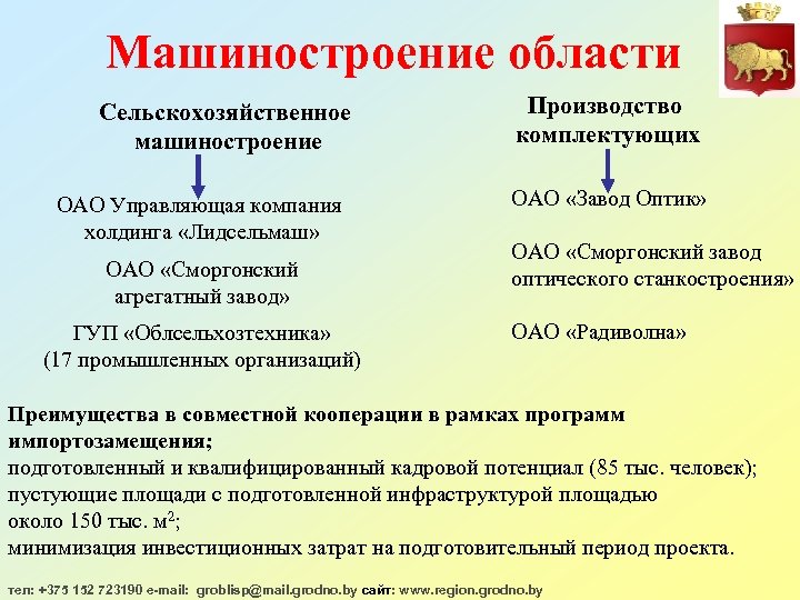 Машиностроение области Сельскохозяйственное машиностроение ОАО Управляющая компания холдинга «Лидсельмаш» ОАО «Сморгонский агрегатный завод» ГУП