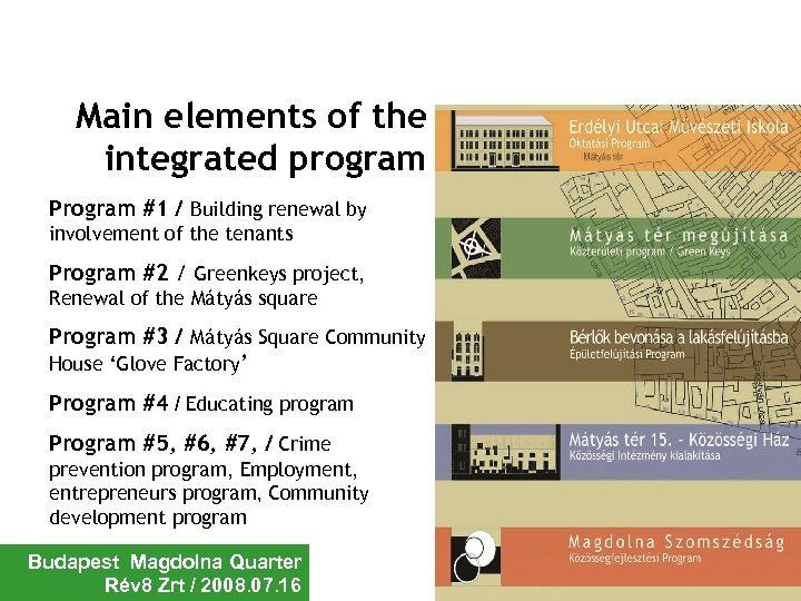 Main elements of the integrated program Program #1 / Building renewal by involvement of