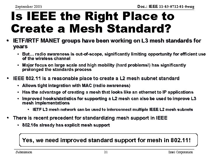 Doc. : IEEE 11 -03 -0712 -01 -0 wng September 2003 Is IEEE the