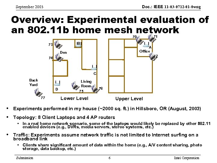 Doc. : IEEE 11 -03 -0712 -01 -0 wng September 2003 Overview: Experimental evaluation